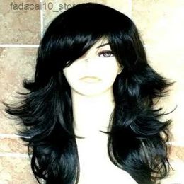Synthetic Wigs Fashion Ladies Long Black Wigs with Fringe Tapered Layered Straight wig Q240115