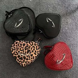 Vivi Designer Heart-Shape Bag Women Plush Shoulder Bag Crocodile Pattern Backpack Leopard Print Punk Crossbody Bag Fashion Loving Bookbag Valentine's Day 240115