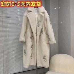 Designer Maxmaras Teddy Bear Coat Womens Cashmere Coats Wool Winter 2024 New m Home Same Cream White Hippocampus Fur Long Alpaca Hair Autumnwinte