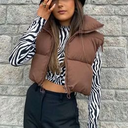 Puffy Vest Women Zip Up Stand Collar Sleeveless Lightweight Padded Cropped Puffer Quilted Winter Warm Coat Jacket 452 240115