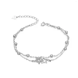 Link Bracelets Silver Plated Star Charm Women Bracelet Double Layer Zircon Inlay Eye Catching Party Adjustable Length Gift Romantic Daily