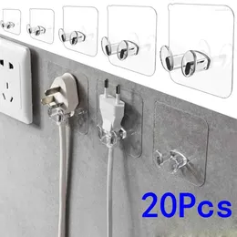 Hooks 20PCS Power Plug Bracket Storage Tidy Hanging Rack PVC Wall Hook Strong Adhesion Seamless Transparent Waterproof Kitchen Bath