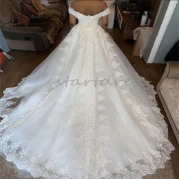 Luxury Lace Country Wedding Dress 2024 Off Shoulders Court Train Appliques Church Garden Bridal Gowns Elegant Fancy Beaded Bride Dress Vestios De Novia Spectacular