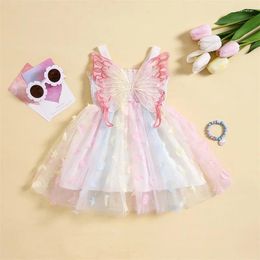Girl Dresses Tregren 6M-4Y Toddler Summer Sleeveless Dress Infant Baby Colourful Butterfly Embroidery Tulle Patchwork A-Line Slip