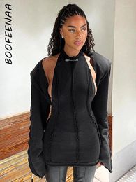 Work Dresses BOOFEENAA Black 2 Piece Suits For Women Long Sleeve Cardigan And Halter Mini Dress Sets Sexy Clubwear Outfits C85-EZ45