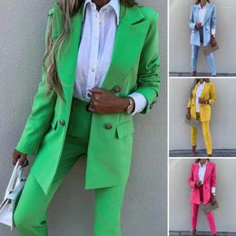 Women's Two Piece Pants 2 Pcs/Set Turn-down Collar Women Blazer Set Formal Loose Warm High Waist Pockets Coat Suit Lady Outfit For Work