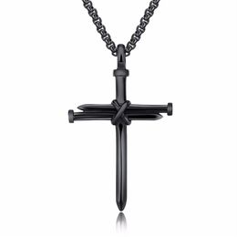 Designer Necklace Stainless Steel Men Women Cross Necklace Religious Gold Silver Black Nail Cross Pendant Necklace Jewellery Box Lin234E