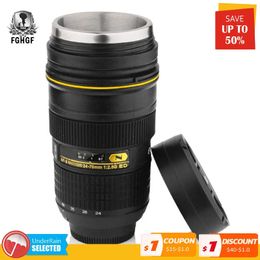 Creative 300400ML Travel Mug Cups Emulation Camera Lens Mugs Stainless Steel Coffee Tea Water Bottle Cup Insulated Tumbler Lid 240115