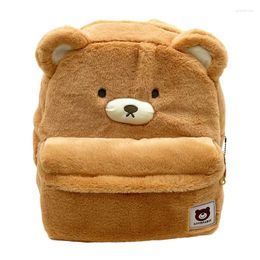 School Bags Cartoon Bear Plush Backpack Teenager Girls Schoolbag Youth Female Orange Large Capacity Shoulder Bag Soft Fluffy Rucksack