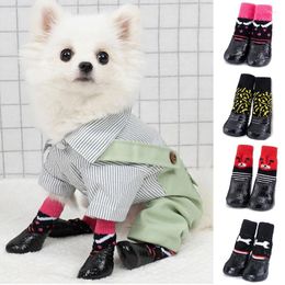 Dog Apparel 4pcs/Set Pet Sock Shoes Waterproof Non-Slip Rubber Socks For Cats Dogs Chihuahua Puppy Rain Snow Boots Products