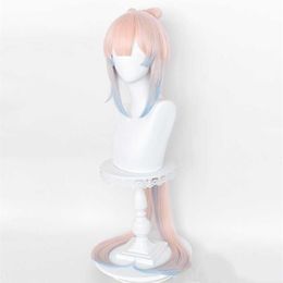 Game Genshin Impact Kokomi Cosplay Wig Long Light Pink Blue Heat Resistant Synthetic Hair s Cap Y0913273A