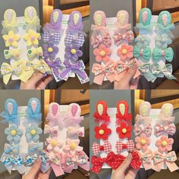 Hair Accessories Hairpin 8Pcs/Set Mesh Ears Bowknot Fabric Embroidery Flower Hairpins Girl's Headdress Does Not Hurt Clips