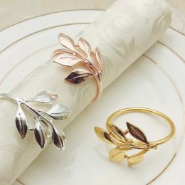 4 Colors Tree Leaf Napkins Ring Solid Color Metal Dining Hotel Restaurant Wedding Desktop Delicate Towel Buckle Ornaments TH1247