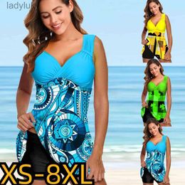 Swim Wear 2022 Two Pieces Swimsuit Women With Skirt Geometric Printed Tankini Set Swimwear Female Monokini Suit Beachwear Swimming SummerL240115