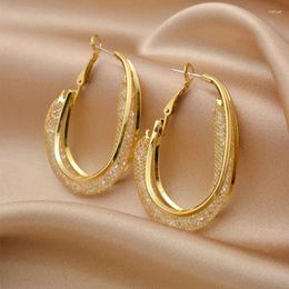 Dangle Earrings Mesh Twisted Hoop Inlaid Shiny Zircon Beautiful Birthday / Valentines Gift Ear Piercing Jewellery