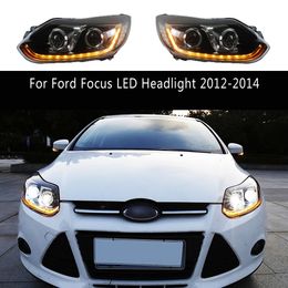 For Ford Focus LED Headlight 12-14 Car Accessories DRL Daytime Running Light Dynamic Streamer Turn Signal Indicator Front Lamp Auto Parts