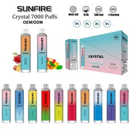 Original Sunfire Crystal 7000 Puff Pro Max 10000 Disposable Vape Desechable Vaper Puff 7k 9k 10k Pod E Rechargeable Battery Puffbar Crystal Vaporizer UK Netherlands