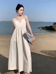 Casual Dresses Elegant White V Neck Slip Long Dress Women Summer 2024 Fashion Evening Party Ladies Vintage Slim Female Clothes Vestidos