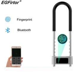 Locks Fingerprint U Lock Bike IP65 Waterproof Bluetooth APP Control Bicycle Smart Lock With USB Charge AntiTheft Safety Glass Door