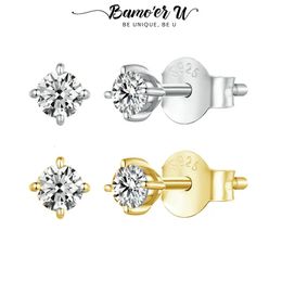 U Earrings 4 Prongs 925 Sterling Silver D Colour Diamond Ear Stud for Women Wedding Anniversary Fine Jewellery 240113