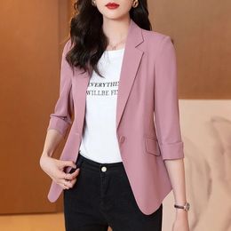 Solid Colour Thin blazer Women Three-Quarter Sleeve Spring And Summer Slim Short Suit Jacket One Buckle Blousers White 240115