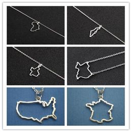 Gold Silver African Map Charm Chain Necklace Ireland Israel France American Austrila Nigeria Syria Barbados Puerto Rico Country Wo277Q