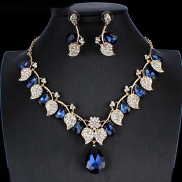 jiayijiaduo Bridal Wedding Jewellery Set / Crystal Necklace Earrings Classic Leaf Type for Women NE+EA Y200602 QN8M