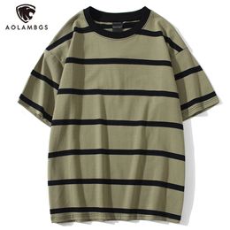 Aolamegs Men T Shirt Color Block Print 3 color Optional Tee Shirts Simple High Street Basic All-match Cargo Tops Male Streetwear 240113