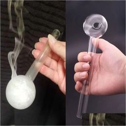 Smoking Pipes Newest Design Pyrex Oil Burner Glass Pipe With Od 50Mm Bowl 8Inch Lenght Clear Spoon Nail Adapter For Dab Rig Bong Drop Otniu