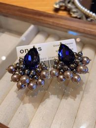 Stud Earrings Luxury Fan Shape Brown Shell Beads Stone Handmade Celebrity Style Gorgeous Women Teardrop Pierced