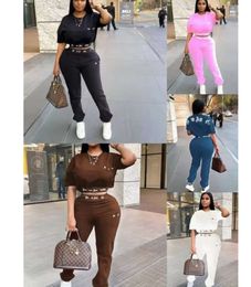 Fashion Women Tracksuits Summer New Letter Two Piece Outfits Front And Back Printed Short Sleeve T-shirt Sport Plus Size Clothes S-4XL