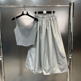 Work Dresses Absgd 2024 Summer Waist Slim Strap With Fluffy High Half Skirt Junior Designer Set For Women