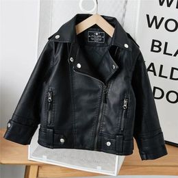 Girls Boys Black Pu Zipper Jackets Kids Baby Leather Jacket Spring Autumn Cool Coat Children Clothes Overcoats 2-14T 240115