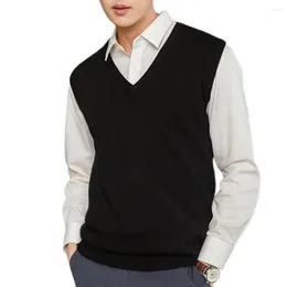 Men's Vests Stylish Sweater Vest Top Sleeveless High Elasticity Breathable Men Solid Color V-neck Pullover Waistcoat