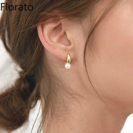 Charm Charm S925 Sterling Silver Cute Pearl Small Hoop Earrings for Women Gold Color Eardrop Minimalist Tiny Huggies Earrings Fine Jewel