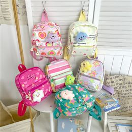 Children love heart printed backpacks boys girls plush doll applique double shoulder bag fashion kids nylon casual backpack Z6730