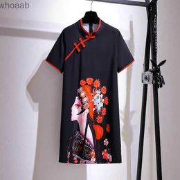 Basic Casual Dresses Robe imprime style chinois 150 noix grande version amliore buste Cheongsam 152cm 8XL 9XL YQ240115