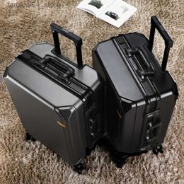 Suitcases New Fashion rolling luggage Aluminium frame USB charging trolley suitcase 20/24/26/28 inch students password travel luggage Q240116