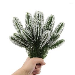 Decorative Flowers 10Pcs Christmas Pine Branches Snow Artificial Plants Needles For Tree Wreath Home Decorations Xmas Year Gifts