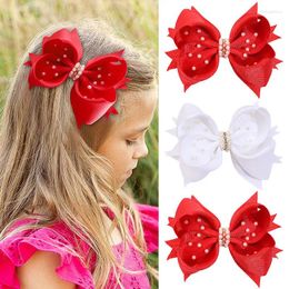 Hair Accessories Sweet Pearl Bow Clips Girls Ribbon Bowknot Hairpins Hairgrips Kids Boutique Clip Headwear Handmade