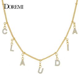 Necklaces Doremi 3a Zircon Personalised Gold Name Necklace with Letter Numbers Custom Copper Necklaces for Women Girl Font Pendant Choker