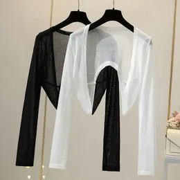 Women's Blouses Women Summer Ice Silk Cardigan Sun Protection Irregularity Short Black White Long Sleeve Beach Hollow Breathable Tops