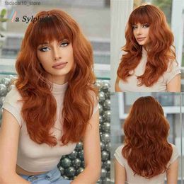 Synthetic Wigs La Sylphide Red Orange Wig with Bangs for Woman Long Wavy Wigs High Quality Synthetic Wigs Party Cosplay Hair High Density Q240115