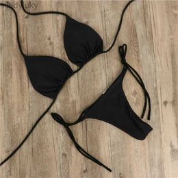 Swim Wear 2pcs Sexy Women Summer Swimwear Bikini Set Bra Tie Side G-String Thong Beach e Suit Swimsuit Bathing Suit Swimming SuitL240114