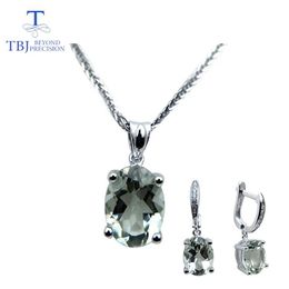 Necklaces Tbj,simple Natural Green Amethyst Gemstone Jewelry Necklaces and Earrings Set in Sier Gemstone for Women with Gift Box
