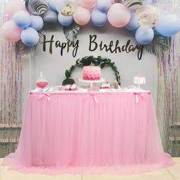 Table Skirt Wedding Party Pink White Tutu Tulle Tableware Cloth Home Birthday Table Skirt Baby Shower Party Supplies Table Decor 240113