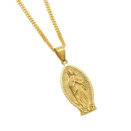 Hip hop Men Women Stainless Steel 24k Gold Colour Punk Virgin Mary Pendant Necklace 24 Cuban Chain Fashion Jewelry2601