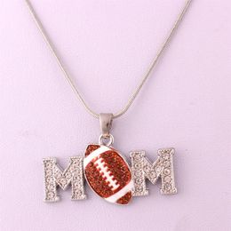 HS05 Mother's Day Gift zinc alloy Crystal football MOM pendant with wheat link chain lobster clasp necklace206D