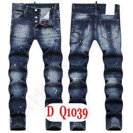 Mens Jeans Luxury Italy Designer Denim Jeans Men Embroidery Pants DQ21039 Fashion Wear-Holes splash-ink stamp Trousers Motorcycle riding Clothing US28-42/EU44-58