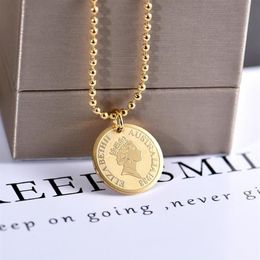 Pendant Necklaces Round Medal Queen Coin Titanium Steel Double Chains Women Necklace Clavicle Chain Girls Long Sweater2212